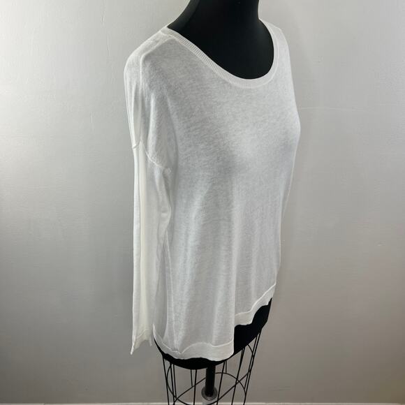 Minnie Rose White XS Top Round Neck Restore Asymmetrical Long Sleeve Pullover - Picture 5 of 10